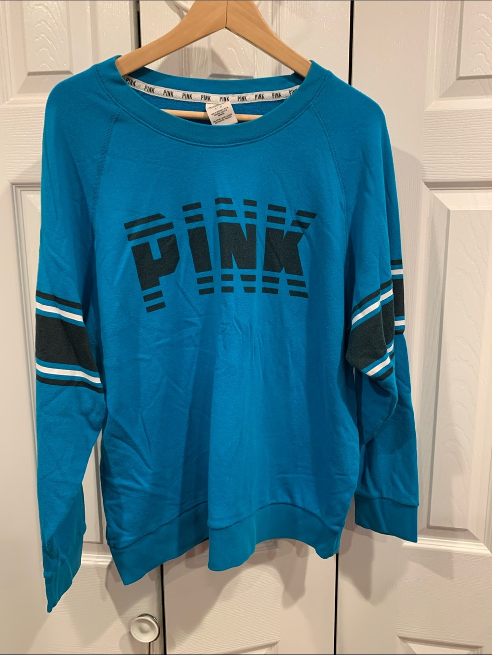 PINK Victoria's Secret Teal Blue Logo Pullover Sweater